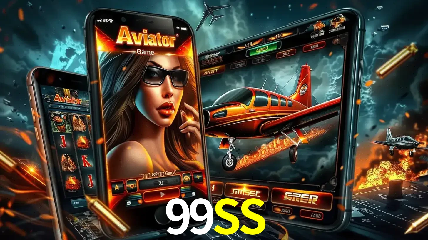 O popular jogo de apostas Aviator exibido em vários celulares e tablets, mostrando a interface emocionante e a ação de voo disponíveis para jogar agora no 99SS.